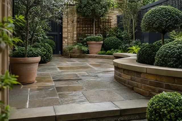 Handmade brickwork and a pale stone threshold